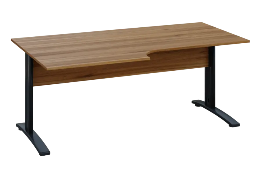 ERK 18 - 188 stůl kancelářský, rohový, levý, kovová podnož černá, deska 18 mm, široký 1800 mm, ořech světlý